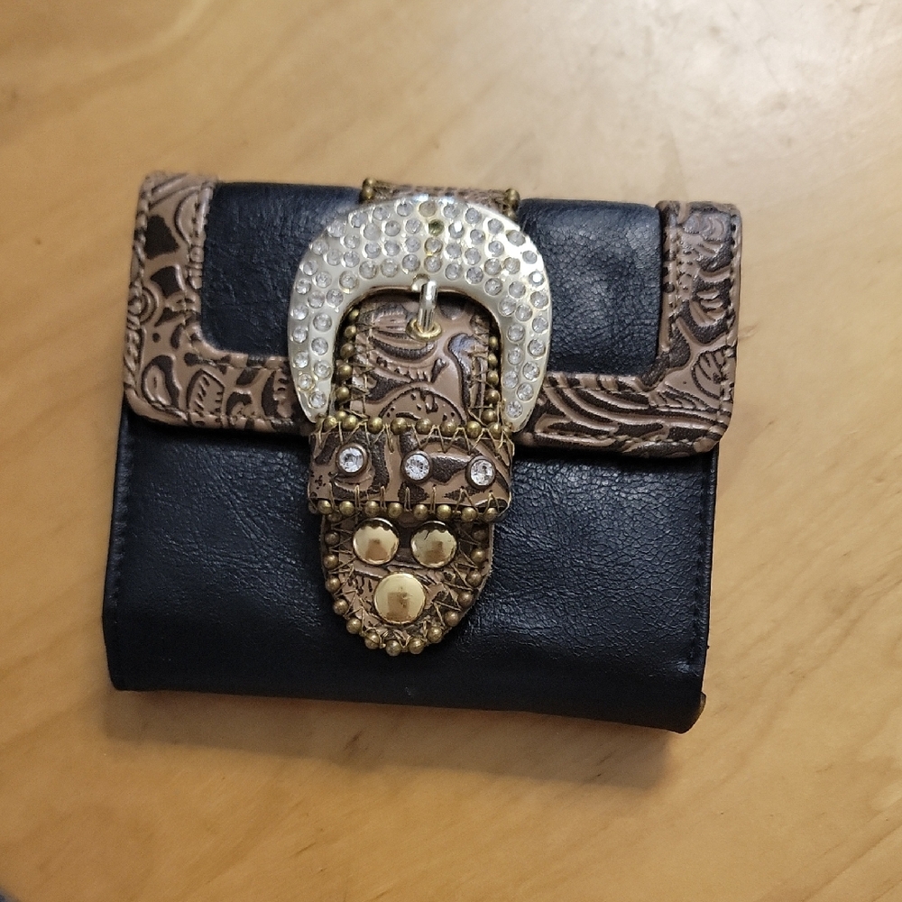 Black and Brown Wallets with Monogram Pattern and Silver Hardware